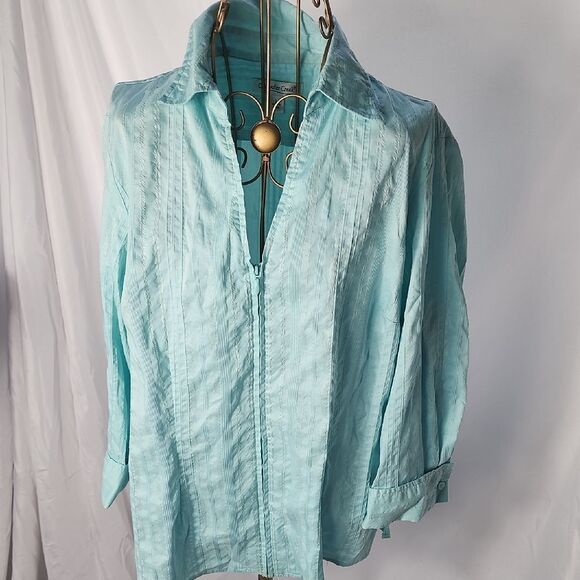 Vintage Coldwater Creek Ocean Blue Shacket Zipper Close - Picture 2 of 8
